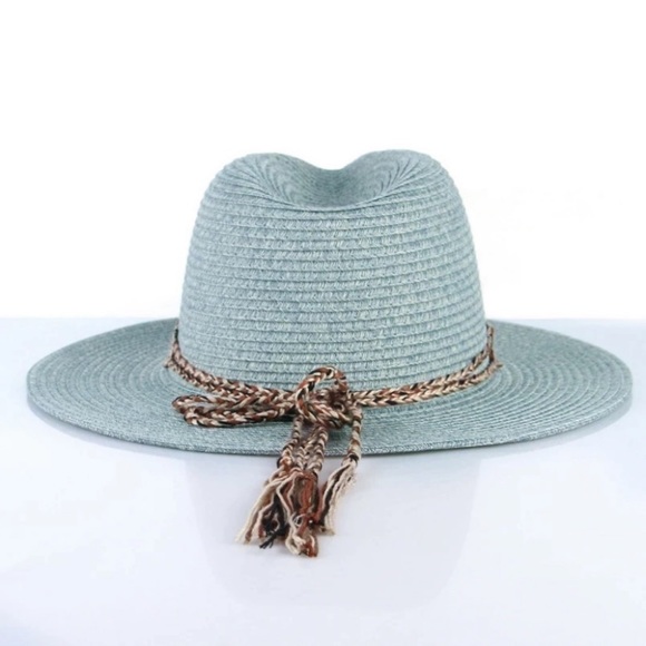 Beige Woven Straw Aztec Belted Fedora Hat - Picture 2 of 3